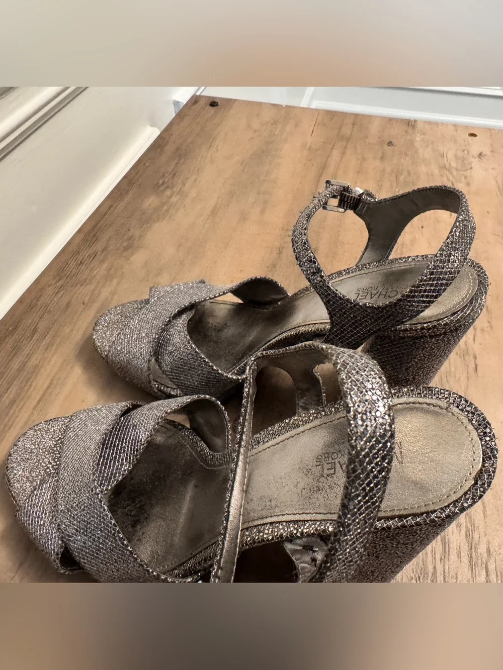 Michael Kors Gunmetal Cross-Strap Slingback Heels SZ 9